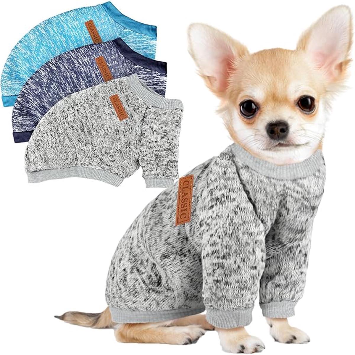 3 Pack Dog Sweaters for Small Dogs | Winter Fleece Clothes for Dogs & Cats