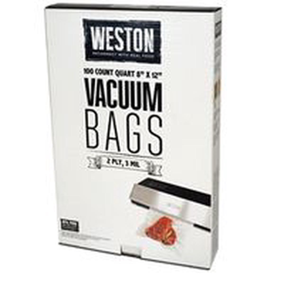 Weston Series Vacuum Seal Bag, 12 in L, 8 in W, Clear, 100 PC, 3MIL (30-0101-W)