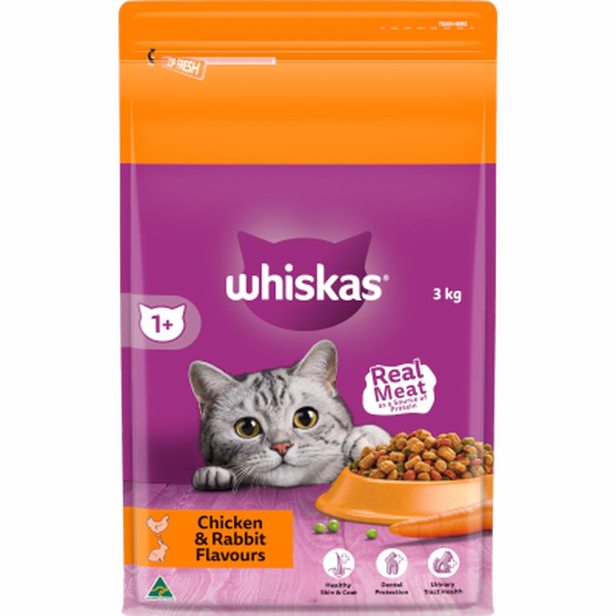 Whiskas Chicken & Rabbit Flavours Adult Dry Cat Food 3kg