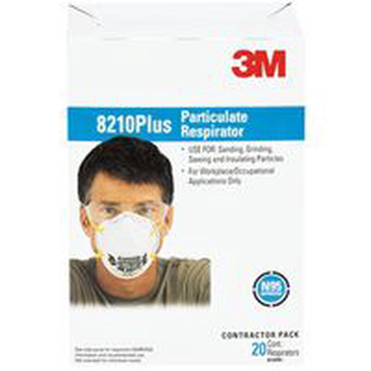 3M + Disposable Non-Valved Respirator, One Size, 95% Filter Efficiency, White (8210PB1-A/8210+)