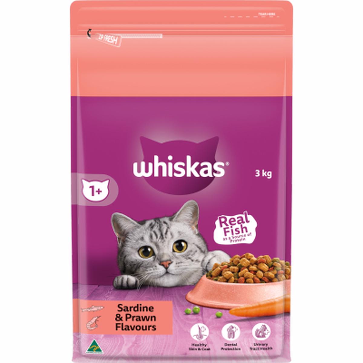 Whiskas Sardine & Prawn Flavour Adult Dry Cat Food 3kg