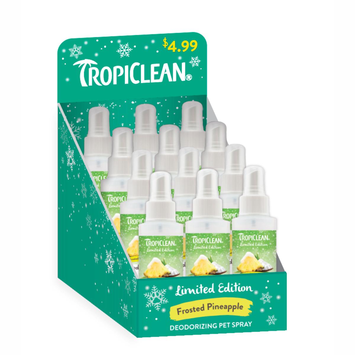 TropiClean Limited Edition Deodorizing Pet Spray Counter Display Frosted Pineapple 24ea/12Pc