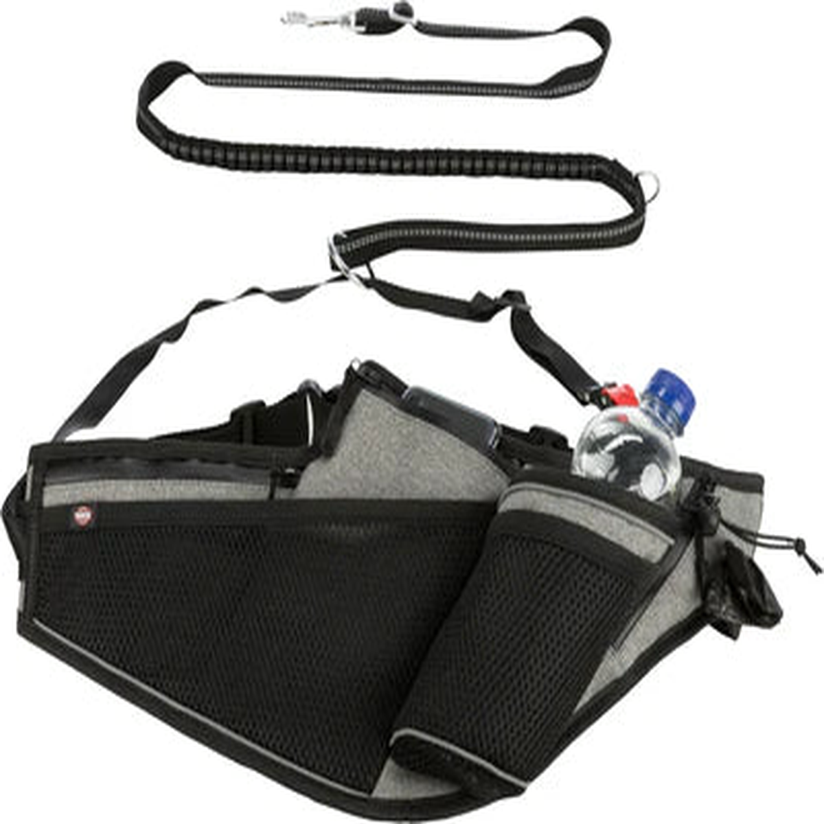 12769 Jogging belt with leash, belt: 70-130 cm/23 cm, leash: 1.15-1.50 m/20 mm, grey/black