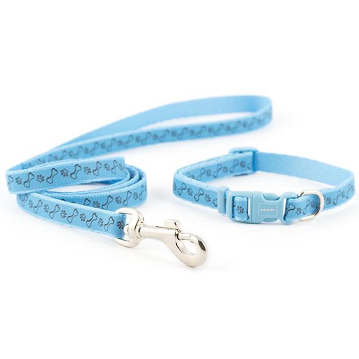 Ancol | Dog Walking | Small Bite Nylon Puppy Collar & Lead Set - Blue Paw 'n' Bone