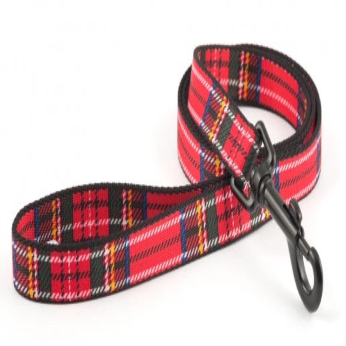 Ancol | Nylon Dog Lead | Red Tartan Pattern