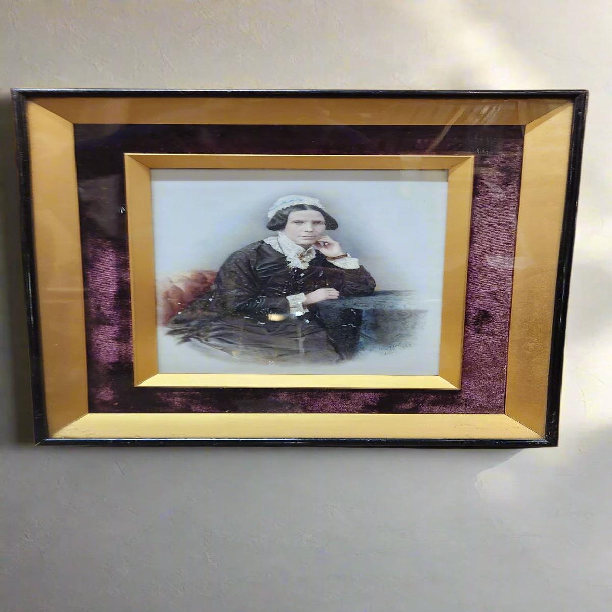 19TH CENTURY LADY PORTRAIT PAINTING ON PORCELAIN SIGNED MOFFET 1883