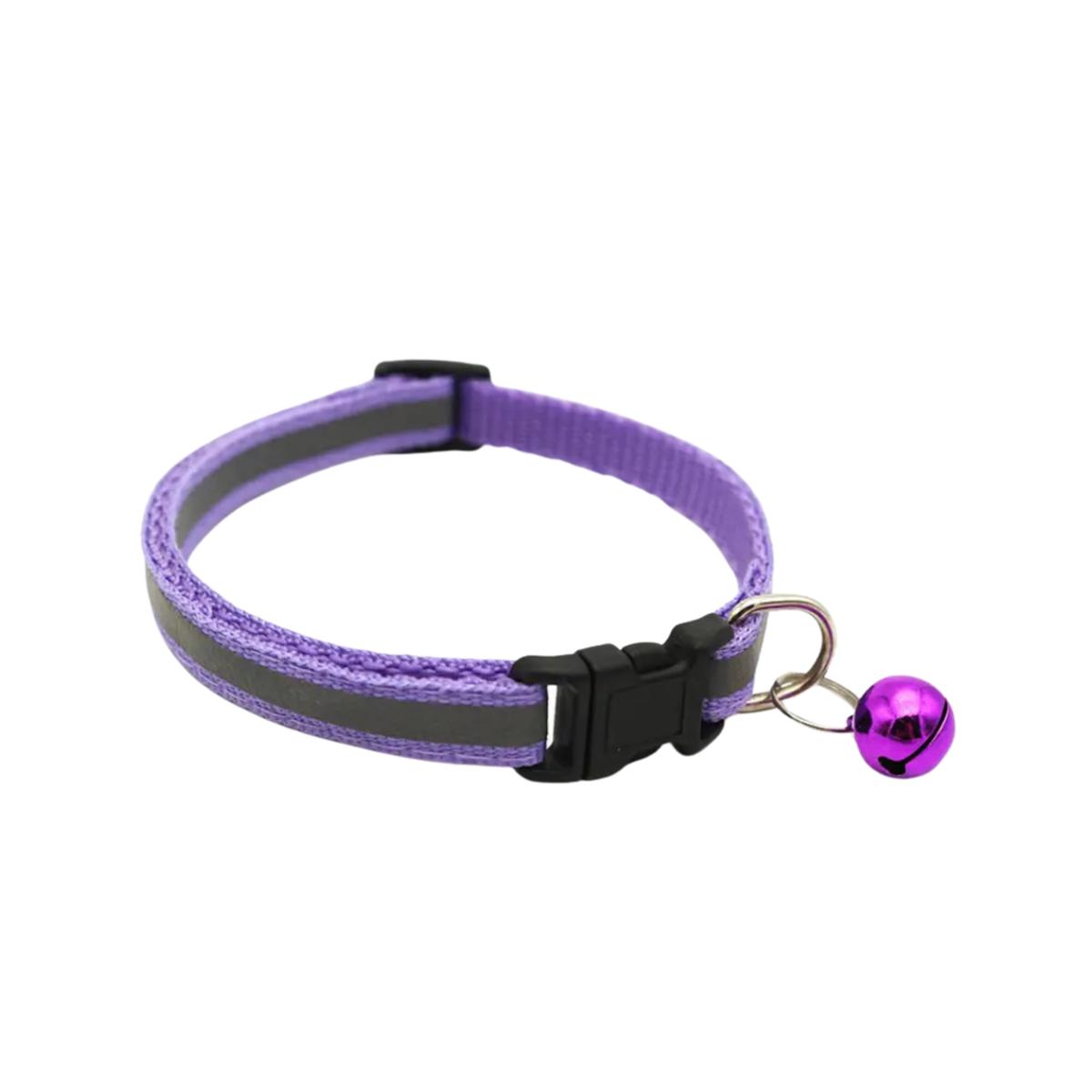 Adjustable Reflective Nylon Cat Collar With Bell - Small/Purple