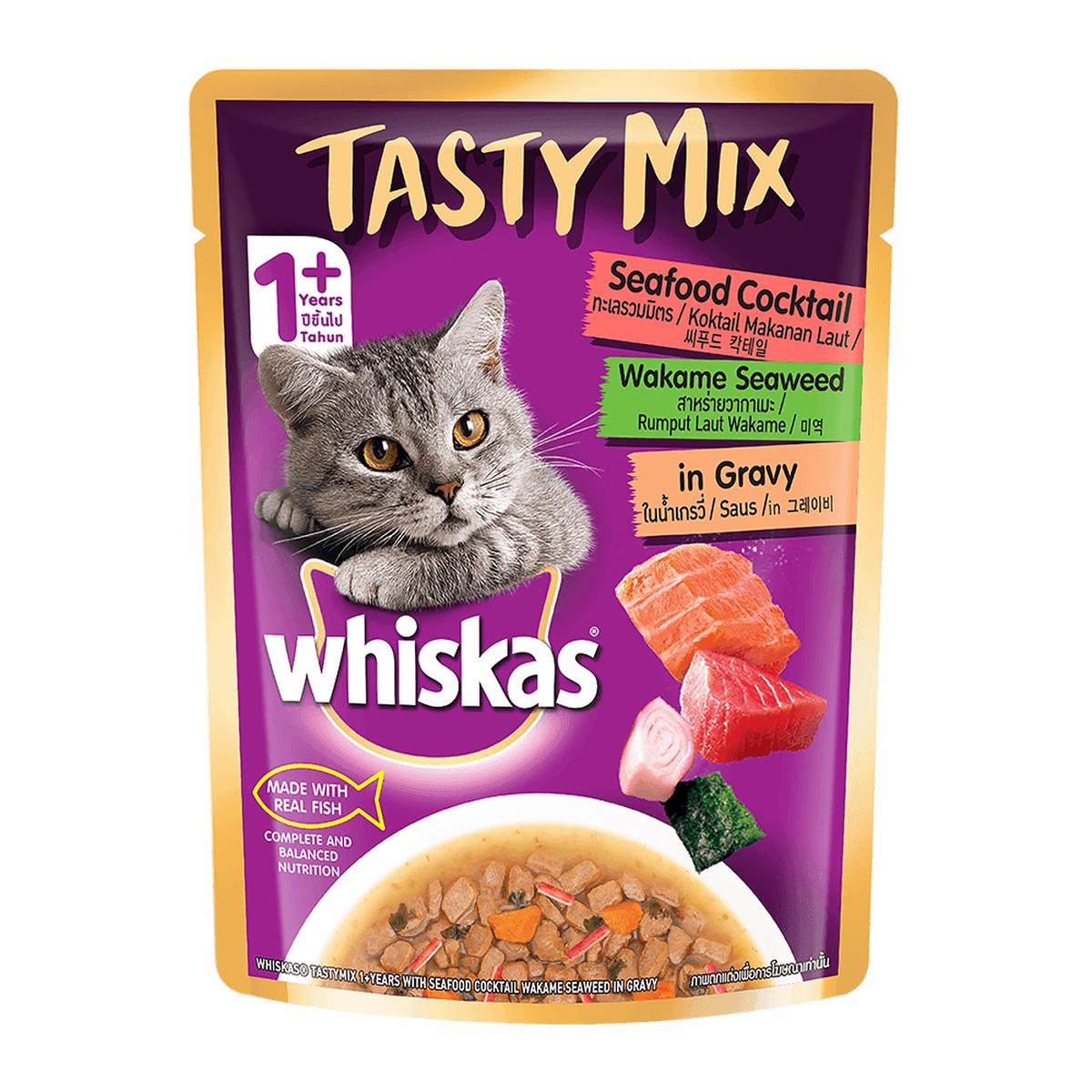 Whiskas Tasty Mix Seafood Cocktail Wakame Seaweed In Gravy Cat Wet Food 70G-1PouchAdultCatWetFood
