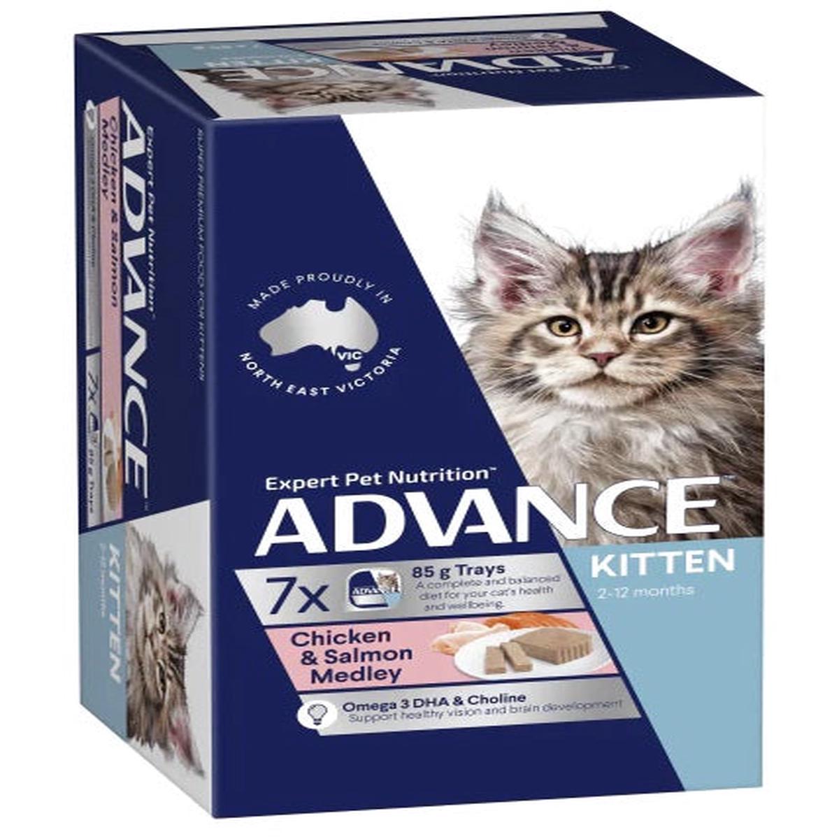 ADVANCE CAT WET TRAY KITTEN CHICKEN & SALMON 85G x 7