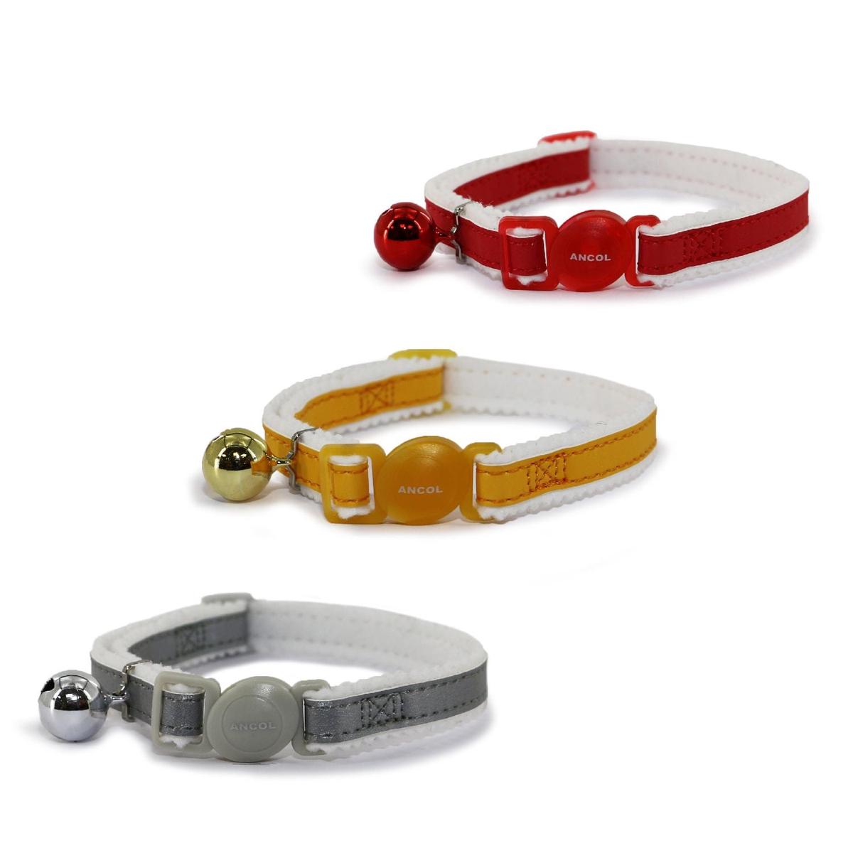 Ancol Safe Reflective Cat Collar with Bell Yellow, Grey or Red