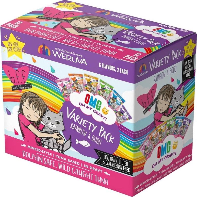 Weruva Grain Free Bff Omg Rainbow A Go Go Cat Variety Pouches Pack-3-oz, Case Of 12-{L+x}