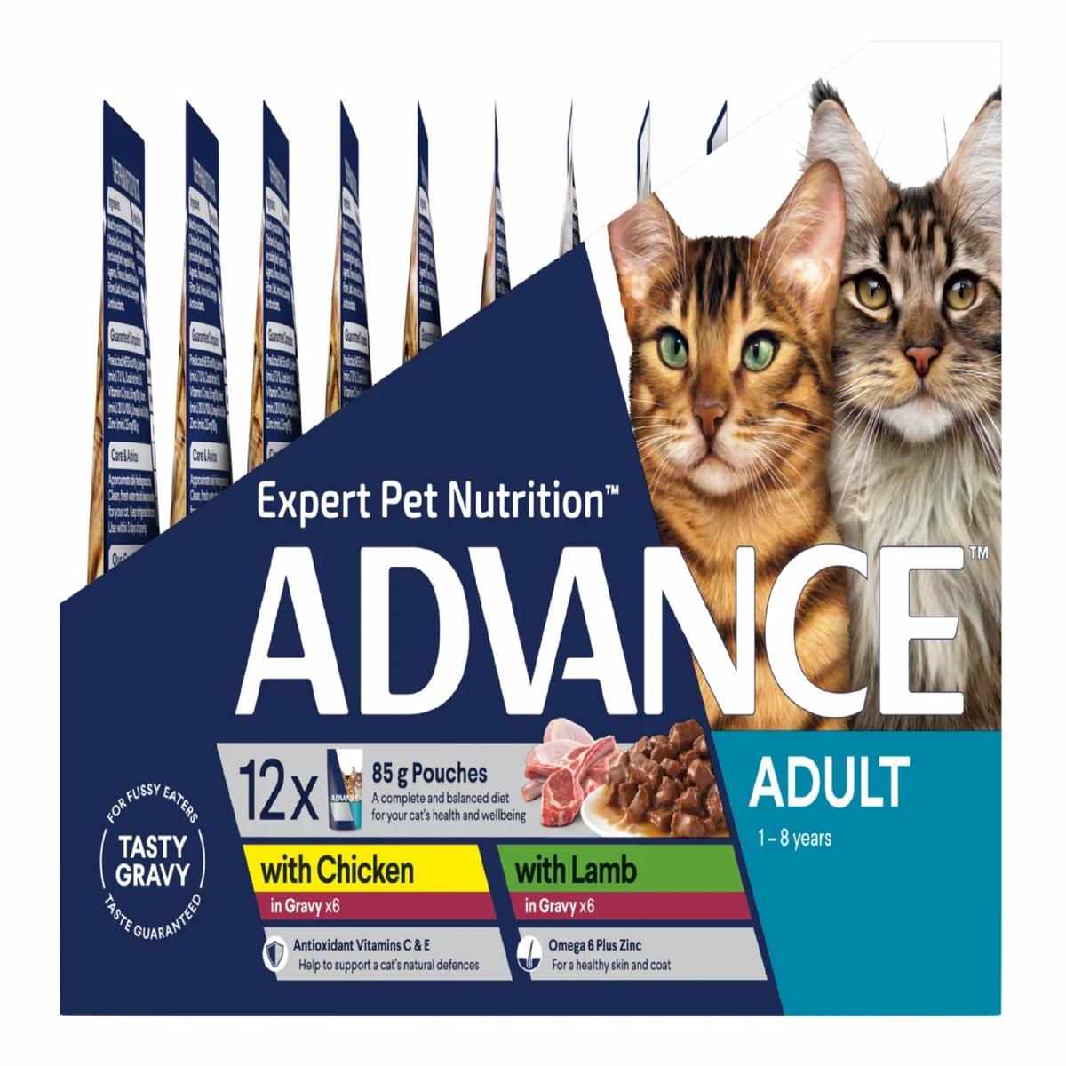 ADVANCE CAT WET POUCH ADULT GRAVY CHICKEN LAMB 85GX12