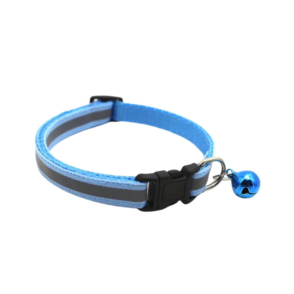 Adjustable Reflective Nylon Cat Collar With Bell - Large/Sky Blue
