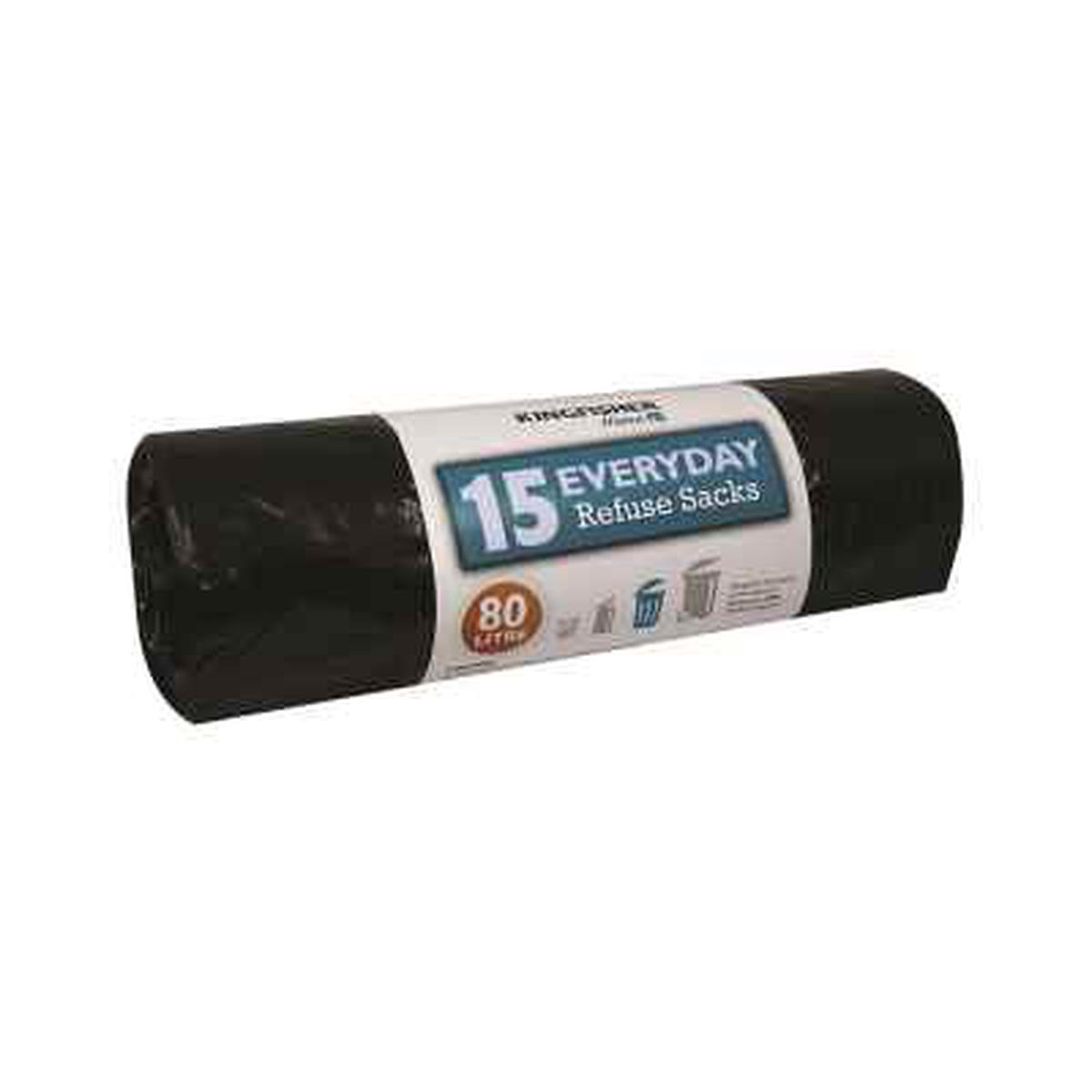 15 Pack Black Standard 80L Refuse Sack