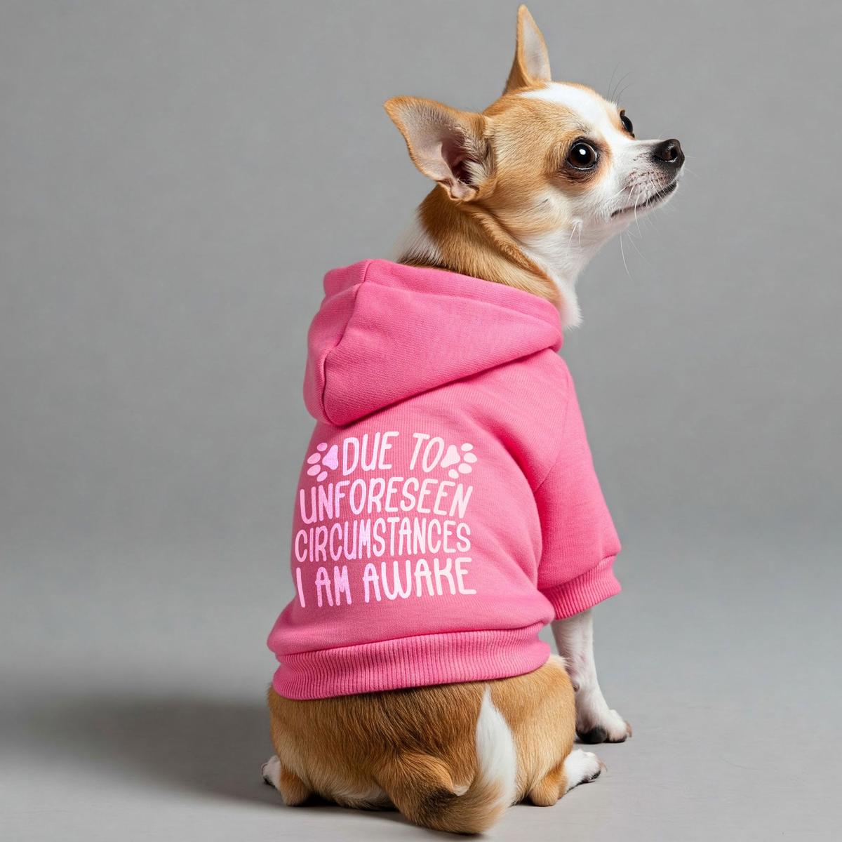 DUE TO UNFORESEEN CIRCUMSTANCES, I AM AWAKE  Dog Hoodie  Dog Clothes