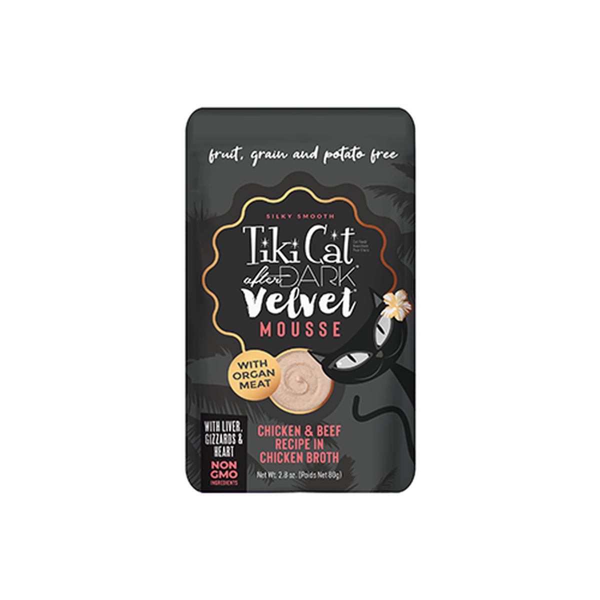 TIKI CAT AFTER DARK VELVET MOUSSE CHICKEN & BEEF RECIPE IN CHICKEN BROTH WET CAT FOOD 2.8OZ