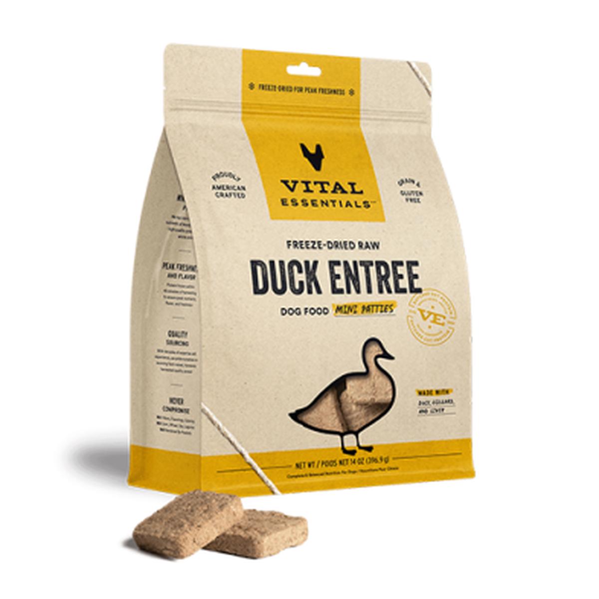 VITAL ESSENTIALS FREEZE-DRIED RAW DUCK ENTREE DOG FOOD MINI PATTIES 14 OZ