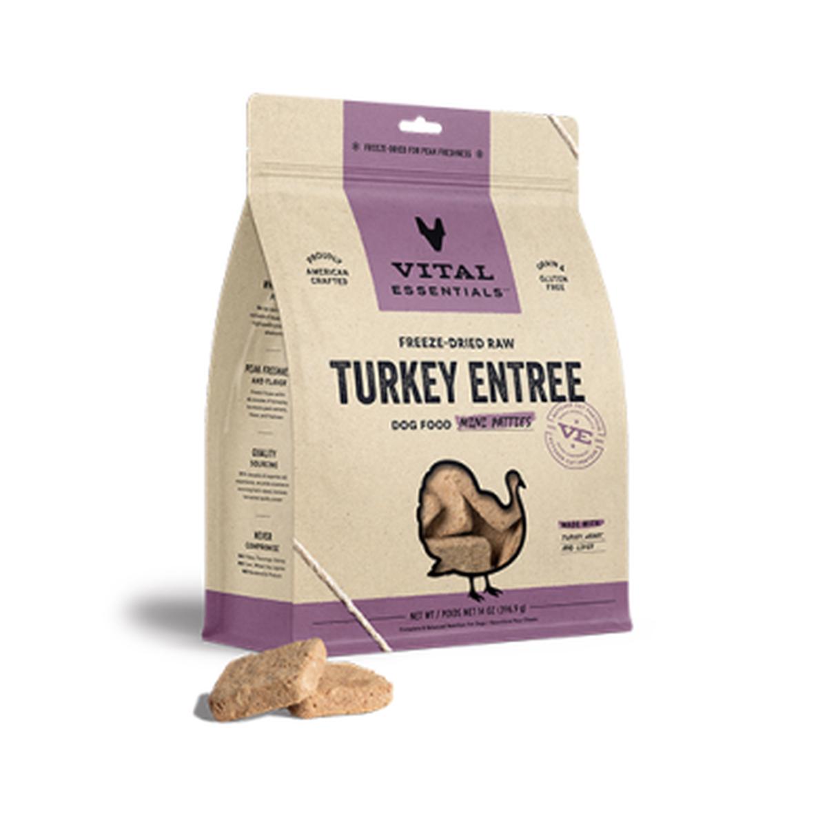 VITAL ESSENTIALS FREEZE-DRIED RAW TURKEY ENTREE DOG FOOD MINI PATTIES 14 OZ