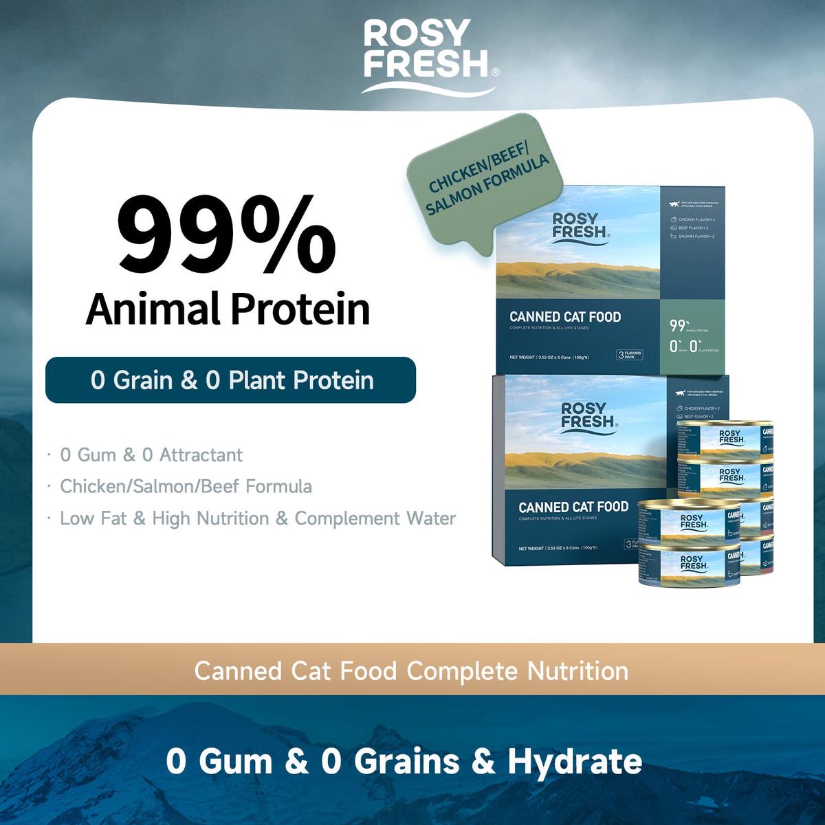 Rosy Fresh Canned Cat Food Complete Nutrition Variety Box 100g*6