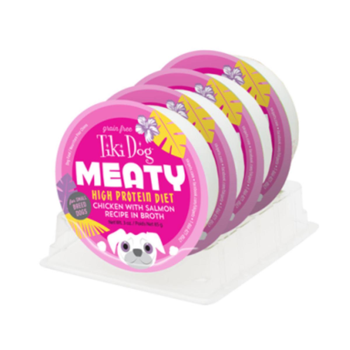 Tiki Dog Meaty Grain Free High Protein Diet Chicken with Salmon Recipe in Broth Wet Dog Food 3 oz