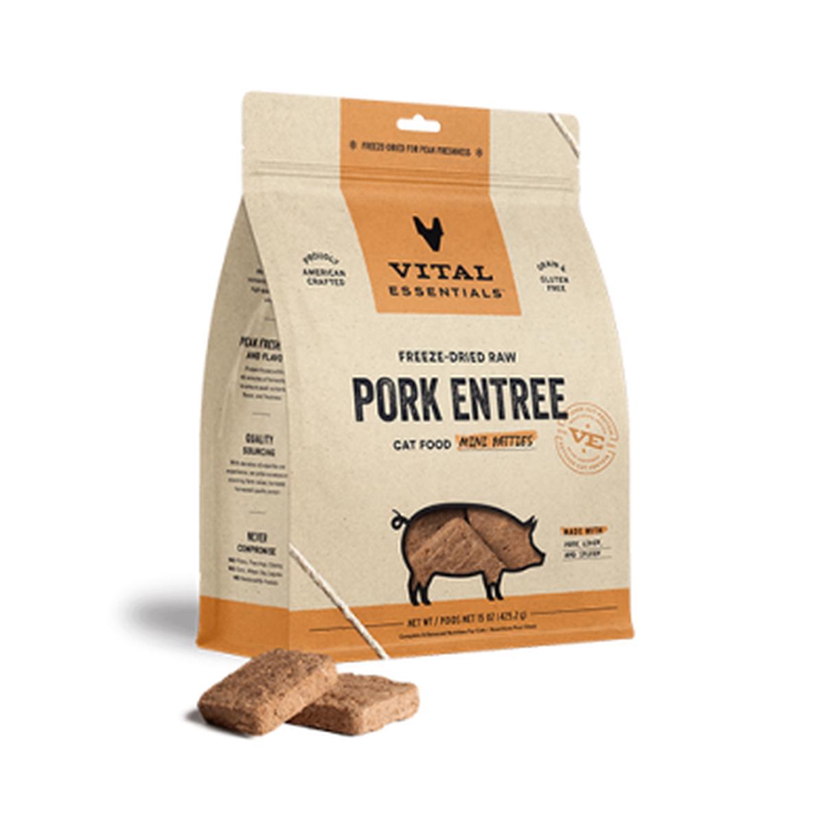 VITAL ESSENTIALS FREEZE-DRIED RAW PORK ENTREE MINI PATTIES CAT FOOD 15OZ