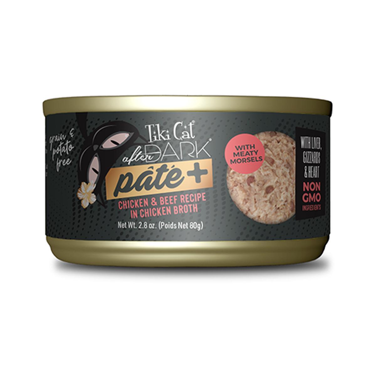 TIKI CAT AFTER DARK PT+ CHICKEN & BEEF RECIPE IN CHICKEN BROTH WET CAT FOOD 2.8OZ