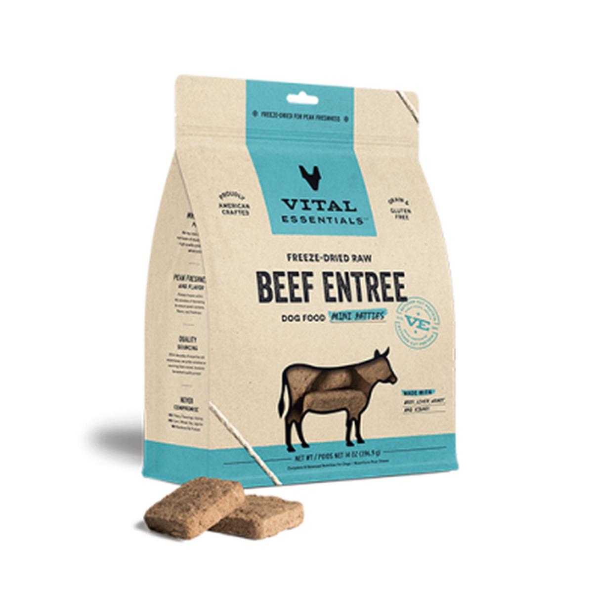 VITAL ESSENTIALS FREEZE-DRIED RAW BEEF ENTREE DOG FOOD MINI PATTIES 14 OZ
