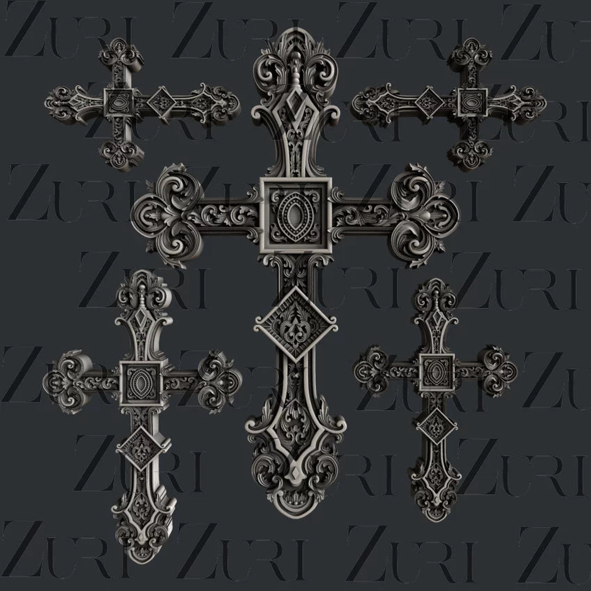 Zuri Designs Ornate Crosses Set 3