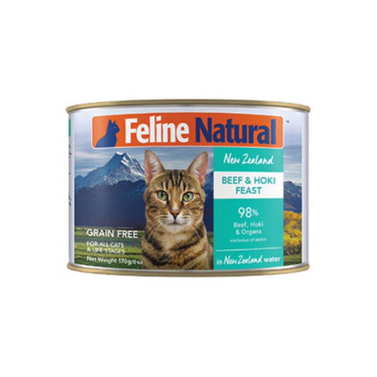 FELINE NATURAL NEW ZEALAND BEEF & HOKI FEAST IN NEW ZEALAND WATER GRAIN FREE WET CAT FOOD 6 OZ