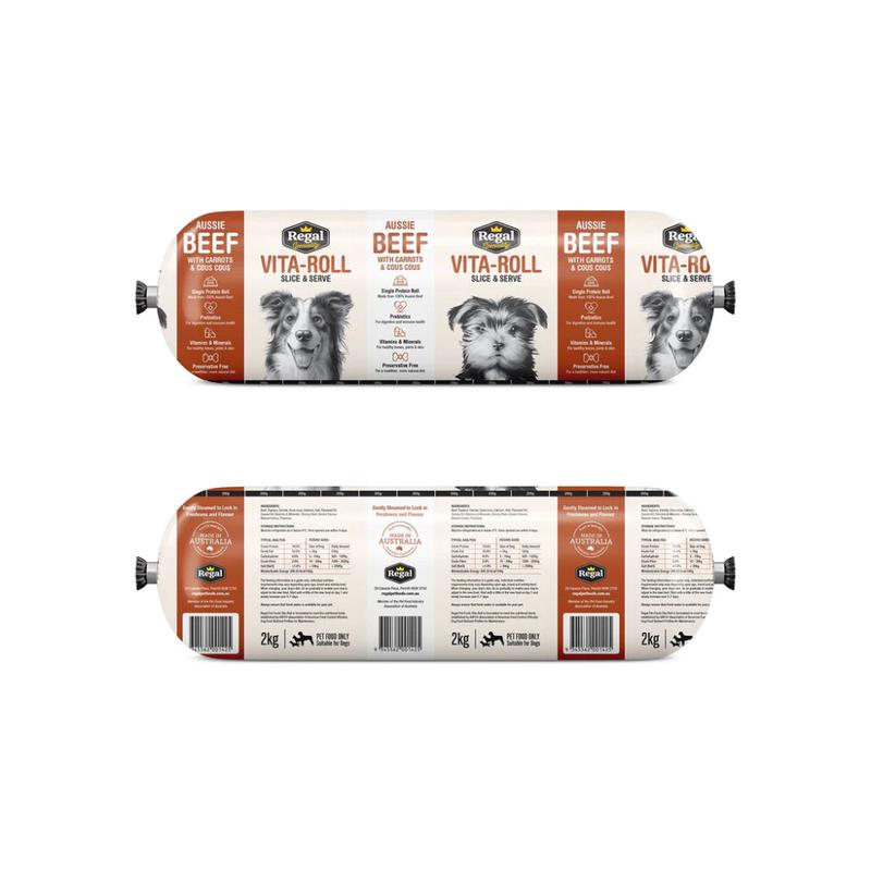 *FROZEN* Regal Fresh Vita Roll Cooked Beef with Carrots & Cous Cous 2kg