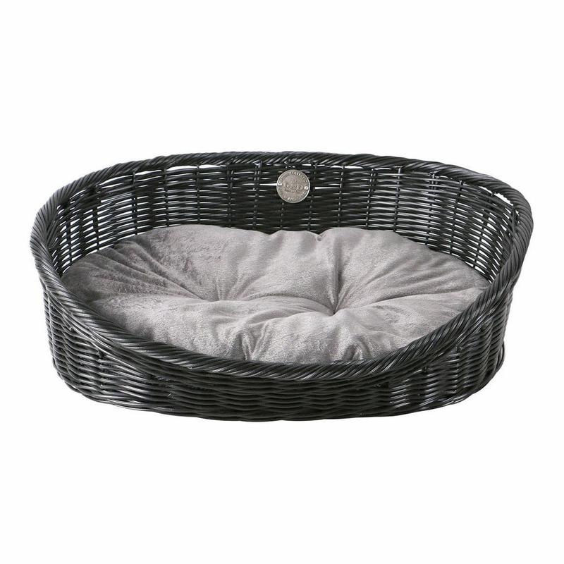 "Rustic Rattan" Pet Basket with Cushion  M (58x44x19cm, Black/Anthracite)