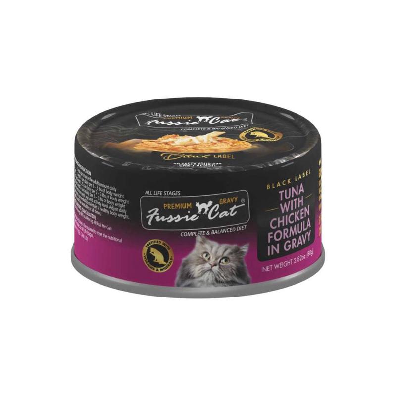 *DONATION TO KITTEN SANCTUARY SG* Fussie Cat Black Label Tuna with Chicken in Gravy 80g